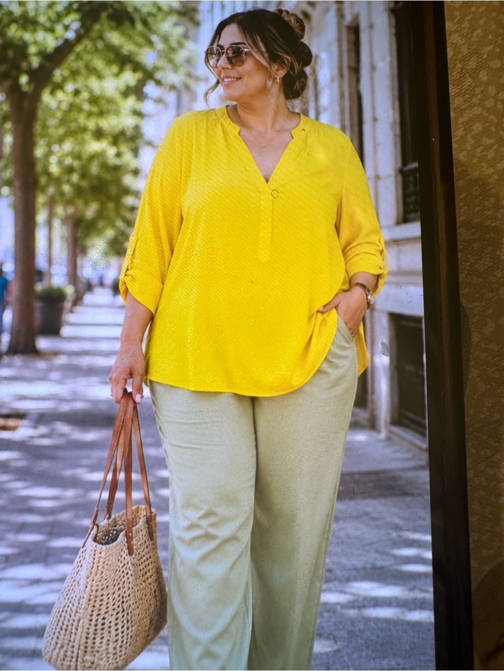 Tacera Vibrant Yellow V-Neck Tunic plus size